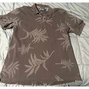 Chaps Mens XL Dark Brown Hawaiian Pattern Short Sleeve Polo Shirt